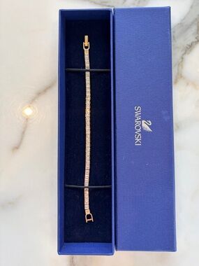 Swarovski Square Tennis Bracelet Gold Tone 5040051 With Box